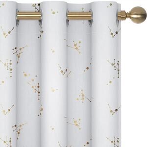Grey-White & Gold Blackout Curtains 2 Panels 42x108" Insulated Grommet Style